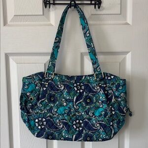 Floral Patterned Tote Bag - Blue and Green